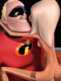 Mrs. Incredible, a powerful woman, forces Mirage to perform oral sex
